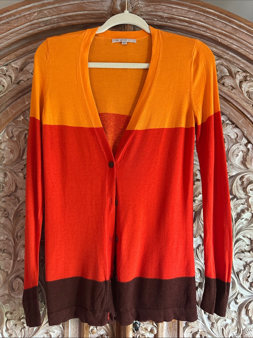 GAP Colorblock Cardigan in Yellow, Orange, Red and Brown
